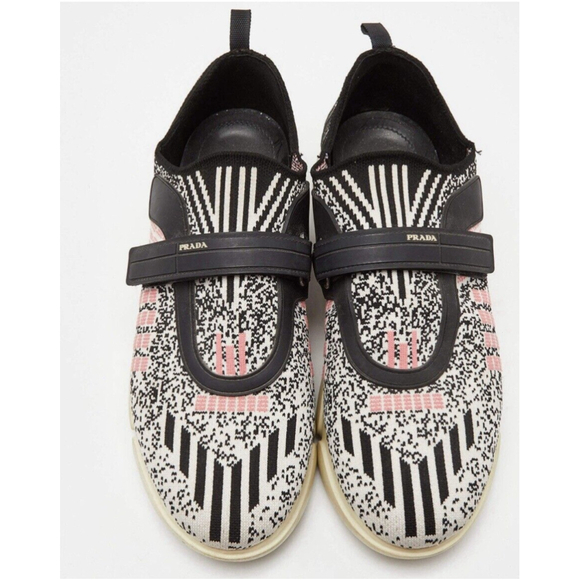 PRADA Cloudbust Women's Sneakers Size 39.5 Black White Pink Knit Authenticated - Picture 1 of 12